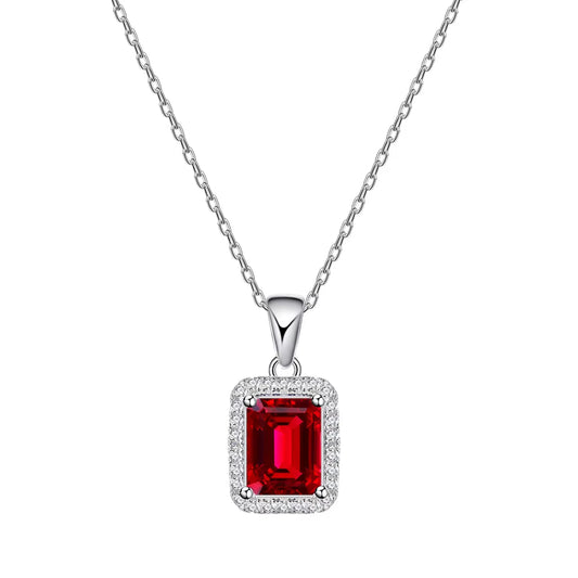 5*7 MM Emerald Cut Ruby High Carbon Diamond Gemstone Necklaces Pendant 100% 925 Sterling Silver Fine Jewelry Wholesale (087)